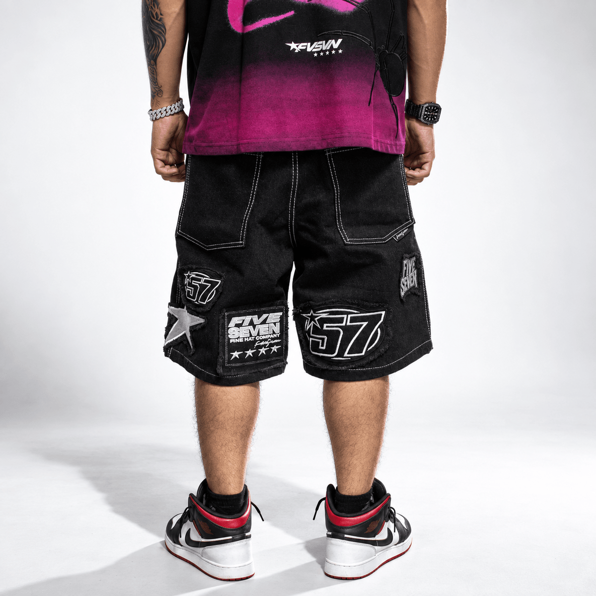 Bermuda Full Embroidery negro - Cincopunto7